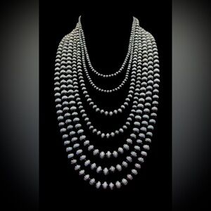 Southwest FAUX Navajo Pearl Multi Strand Silver Beaded Necklace Set